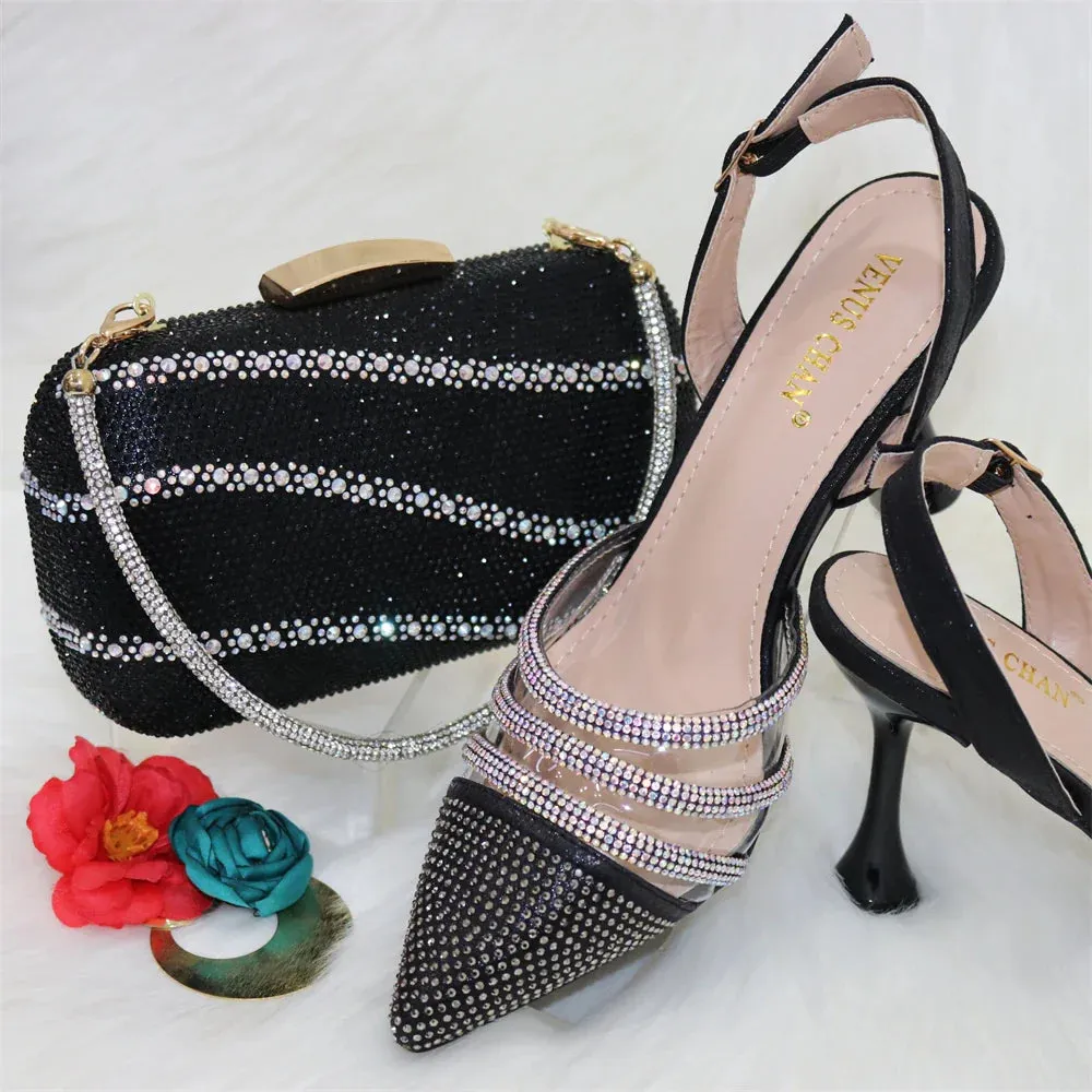 Metal Decoration Party Italian Ladies Shoes and Bags To Match Set Designer Luxury Shoes Women