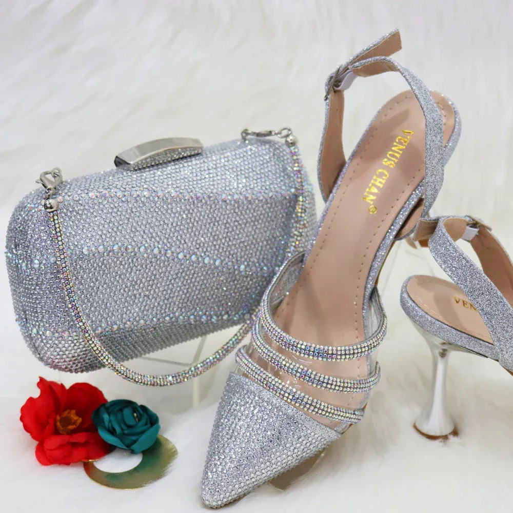 Metal Decoration Party Italian Ladies Shoes and Bags To Match Set Designer Luxury Shoes Women