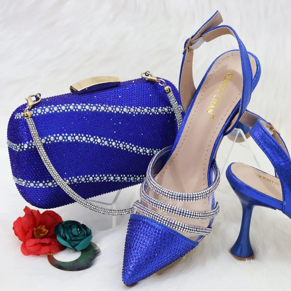 Metal Decoration Party Italian Ladies Shoes and Bags To Match Set Designer Luxury Shoes Women