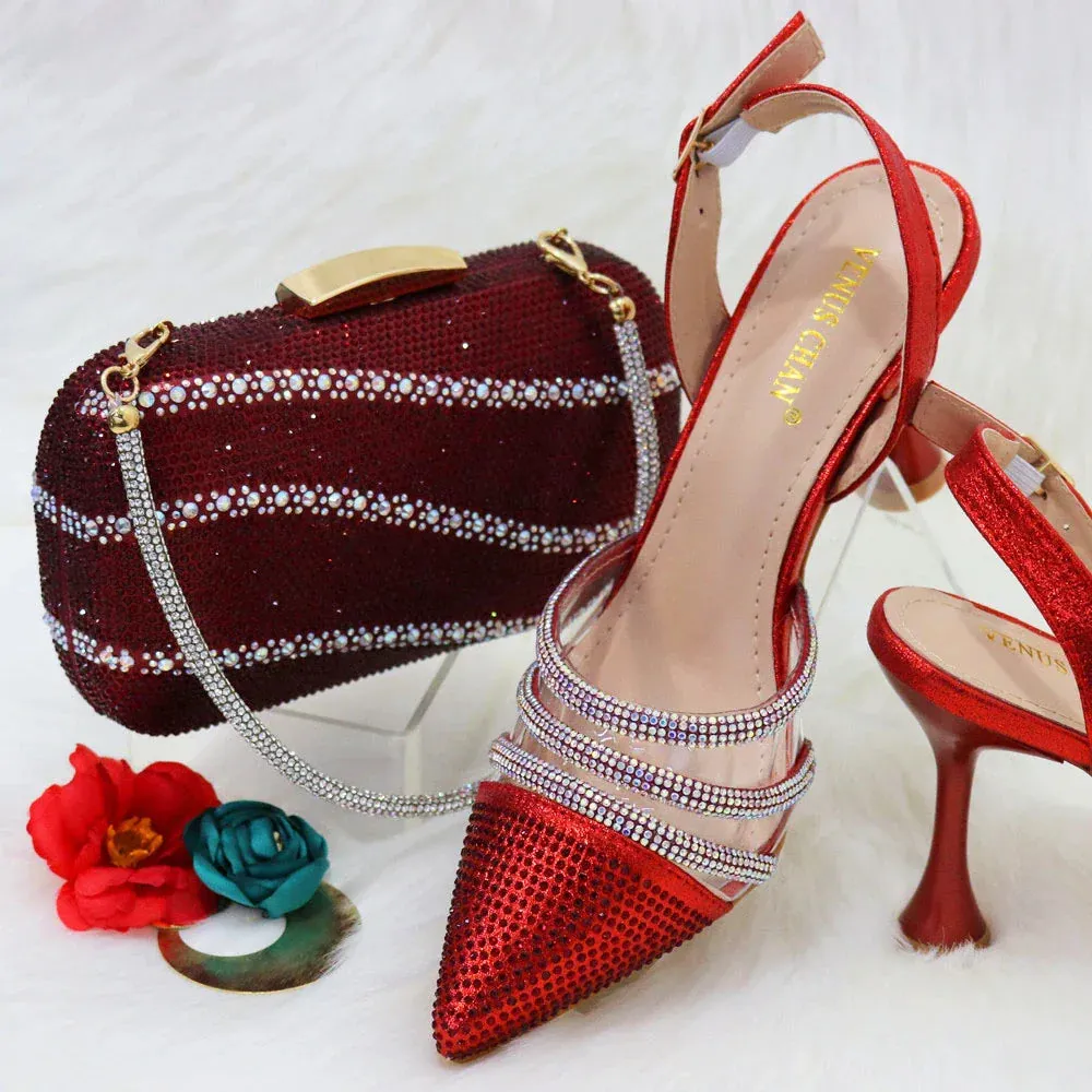 Metal Decoration Party Italian Ladies Shoes and Bags To Match Set Designer Luxury Shoes Women