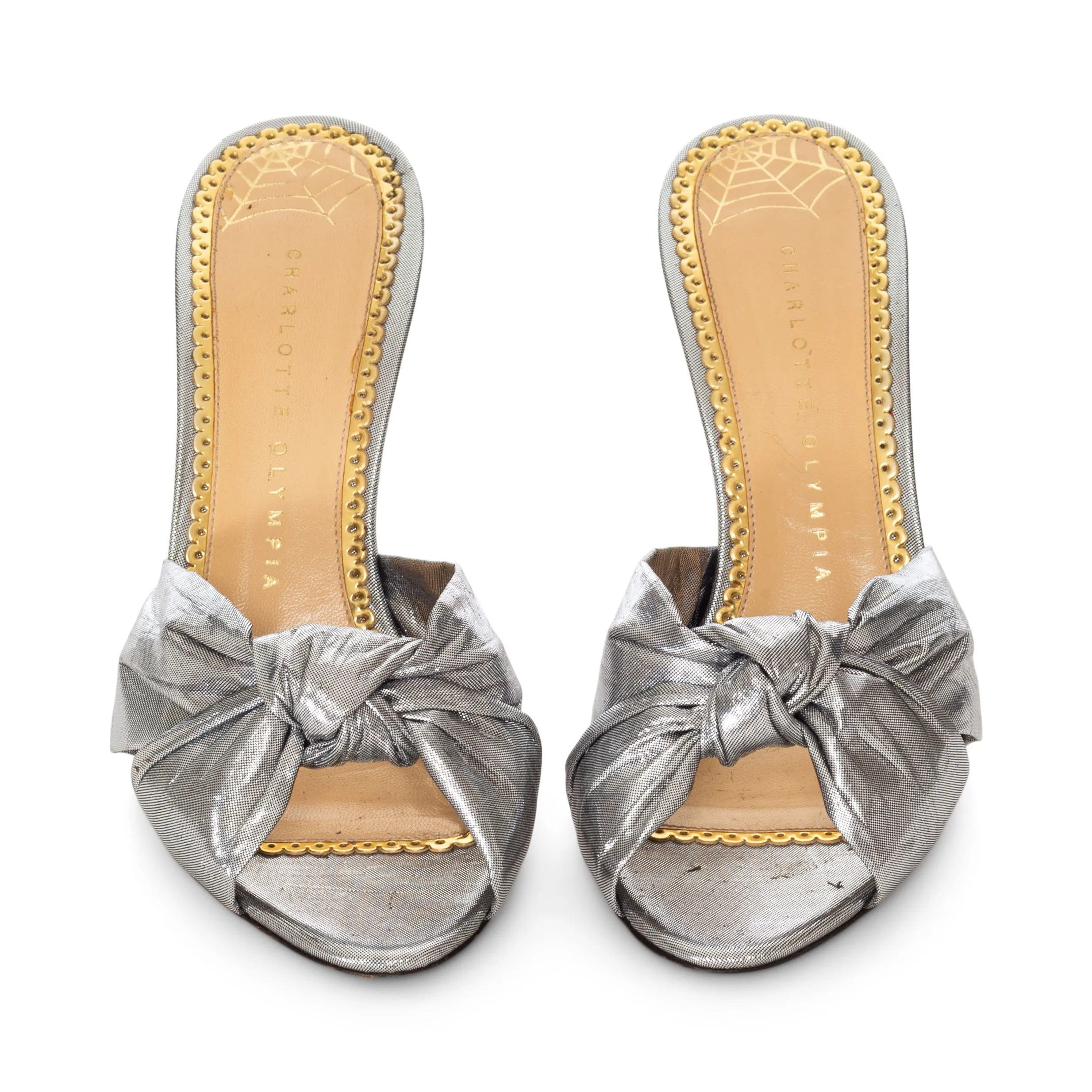 Metallic Silver Knotted Stiletto Mule Sandals 37