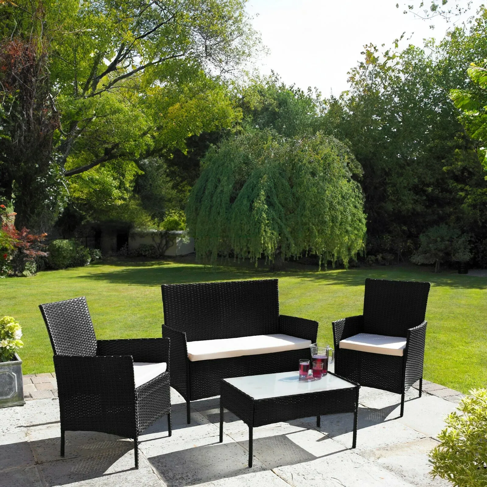 Neo Black 4 Piece Rattan Outdoor Furniture Garden Sofa Set