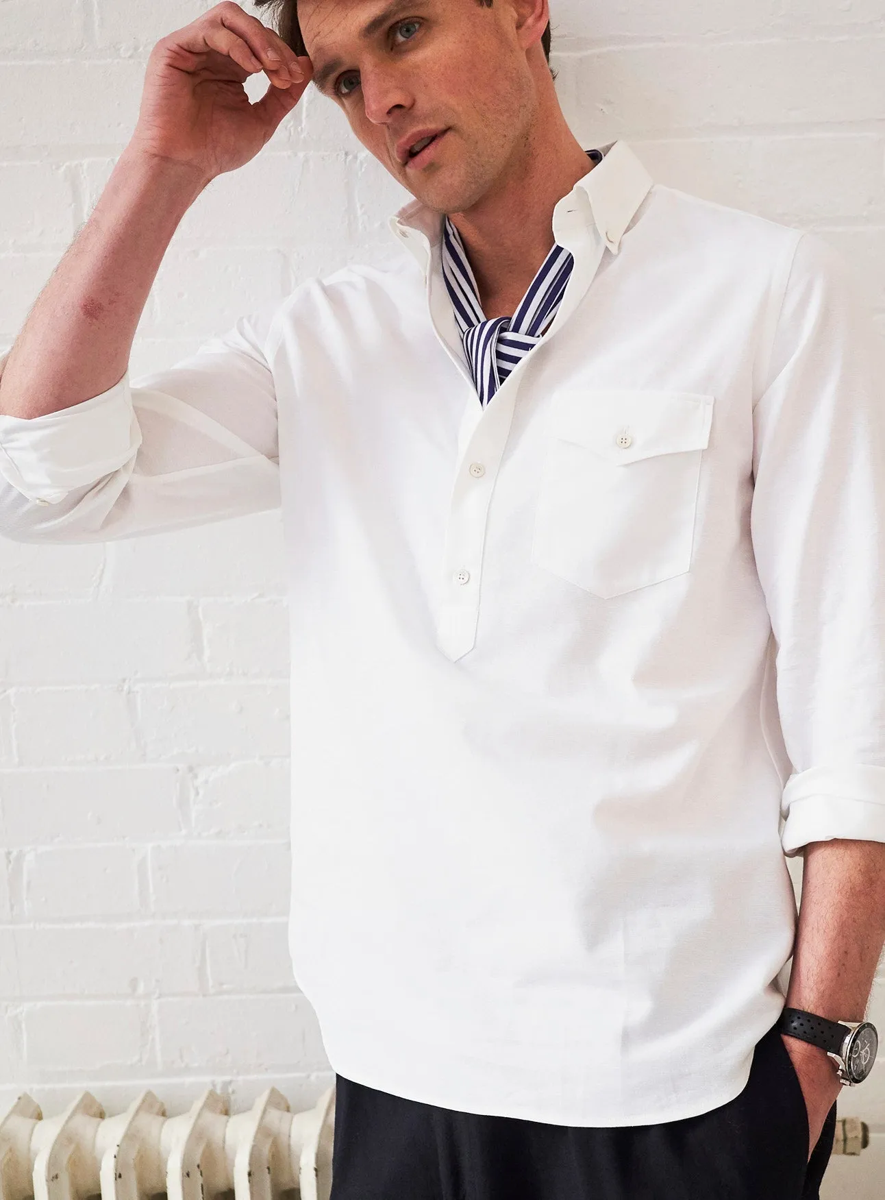 Recycled Italian | White Oxford Modern Button-down Popover Shirt