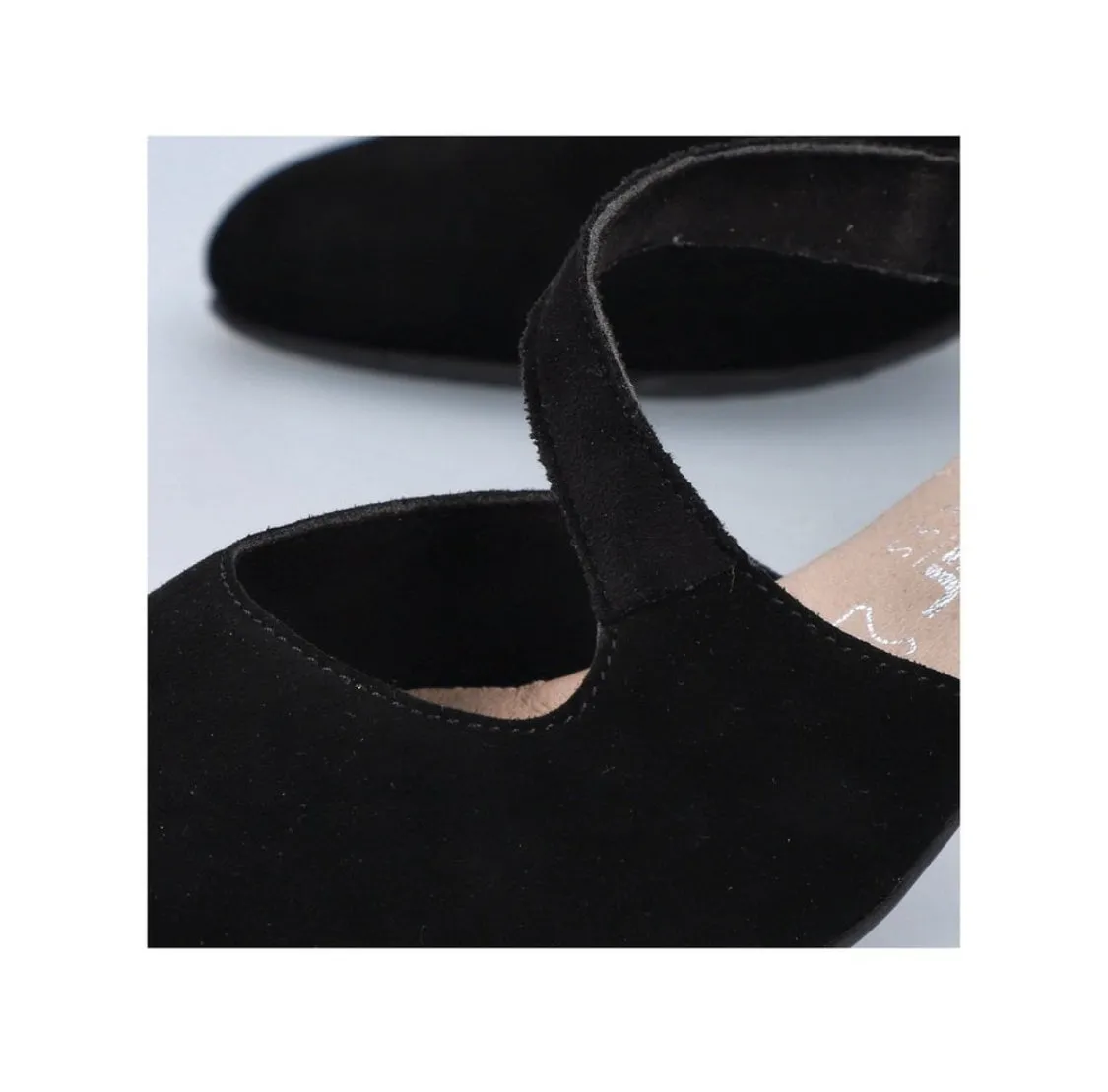 Rieker 41080-00 Black Suede Leather Block Heel Buckle Court Shoes