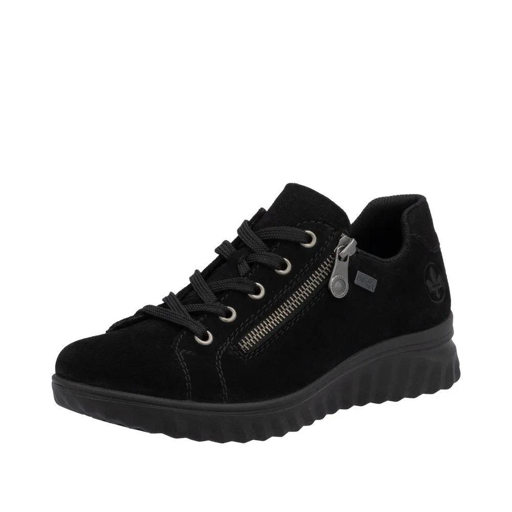 Rieker 59000-00 Samtcalf Black Suede Leather Tex Lace-Up Trainers