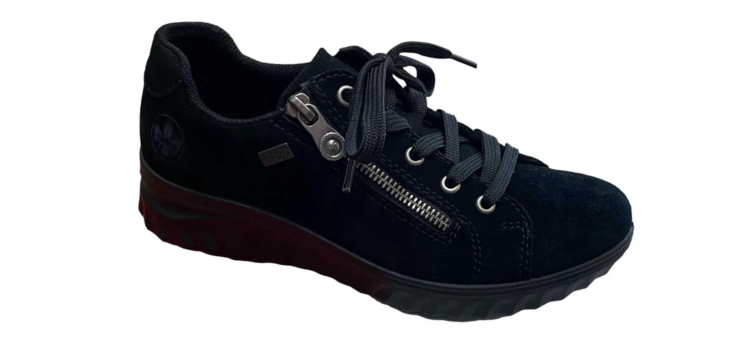 Rieker 59000-00 Samtcalf Black Suede Leather Tex Lace-Up Trainers