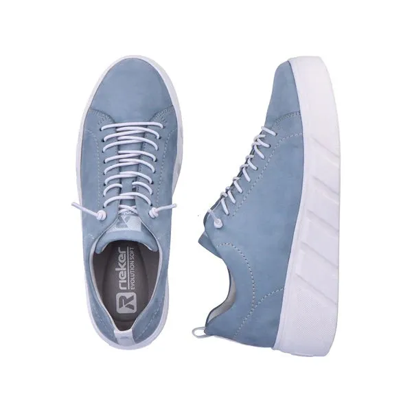 Rieker Evolution W0500-12 Cuba Leather Light Blue Flatform Bungie Trainers