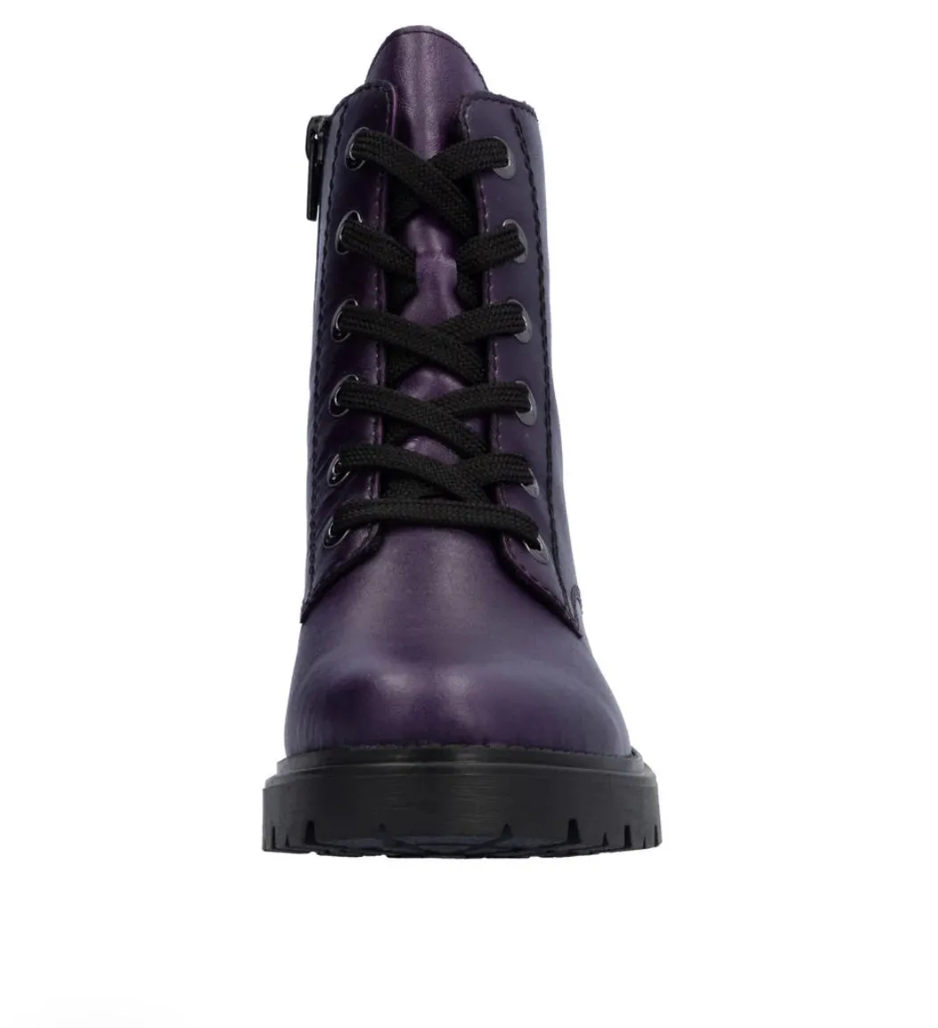 Rieker Z2841-30 Lugano Aubergine Leather Lace-Up Ankle Boots