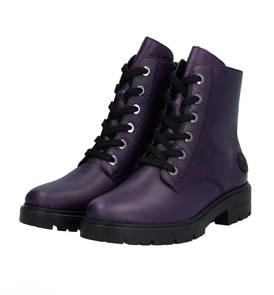 Rieker Z2841-30 Lugano Aubergine Leather Lace-Up Ankle Boots