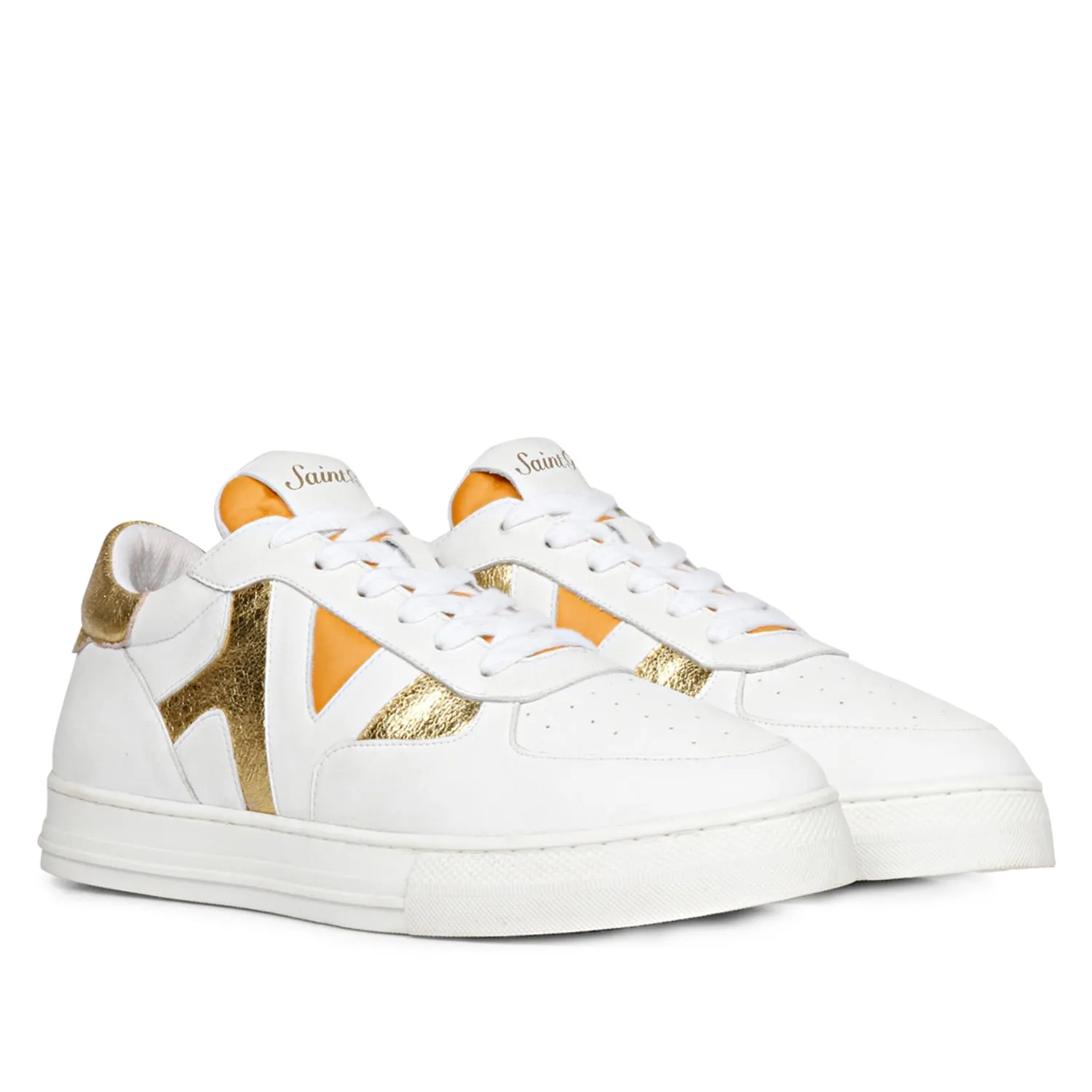 Saint Felix Unisex White & Yellow Leather Sneakers