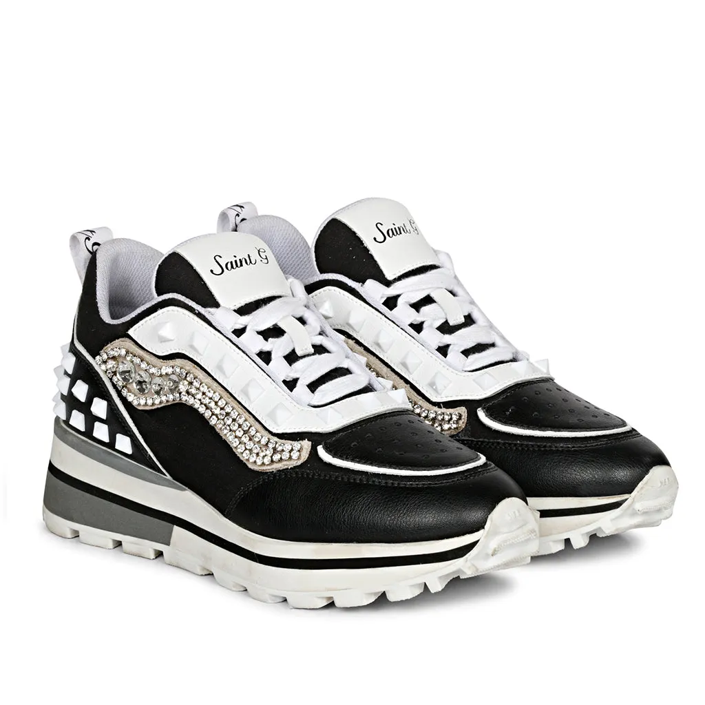 Saint Ginevra White Black Grey Leather Sneakers