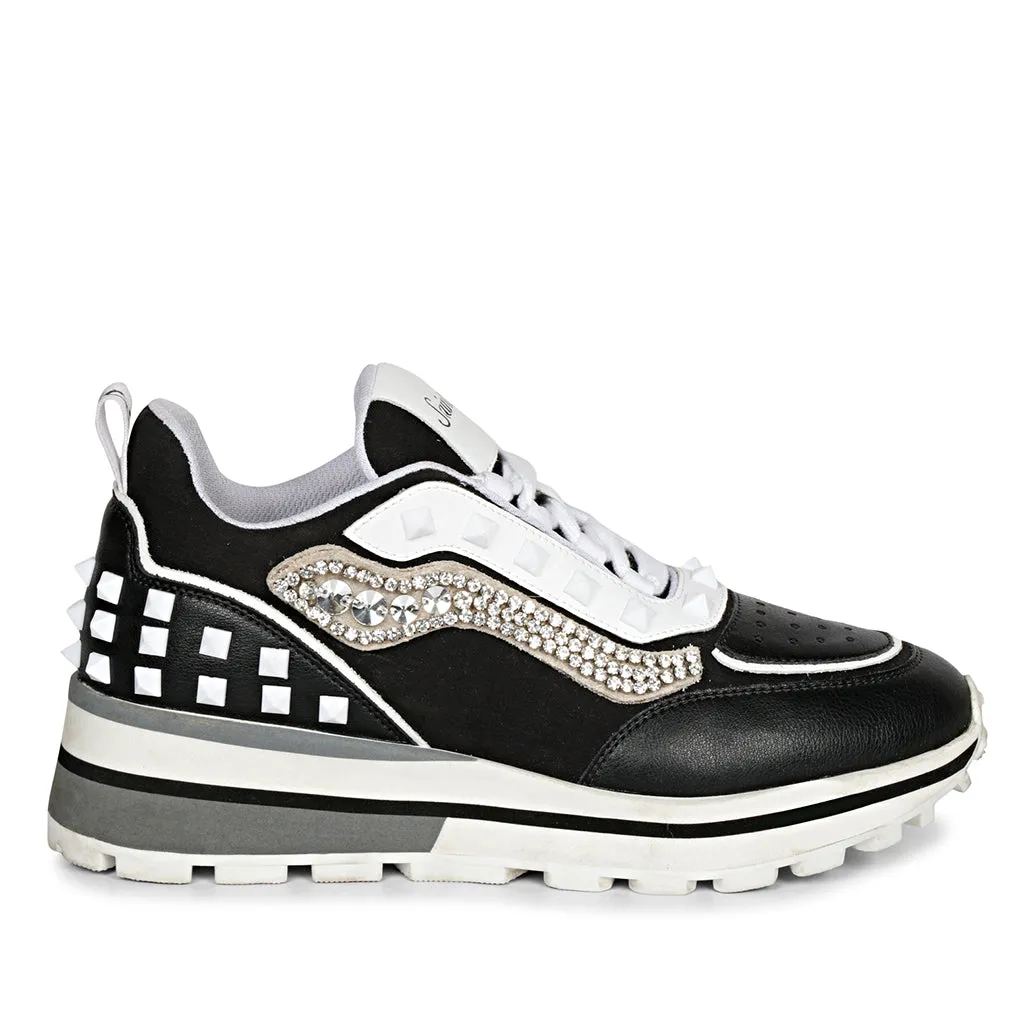 Saint Ginevra White Black Grey Leather Sneakers