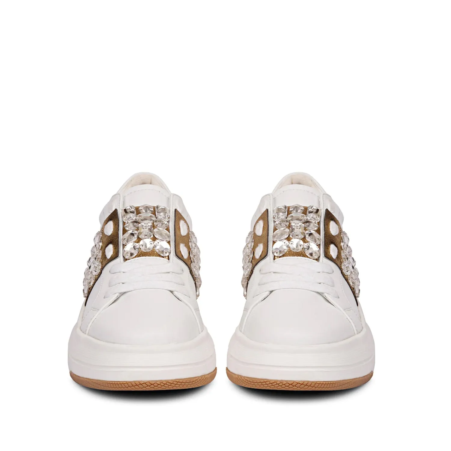 Saint Joanna Crystal Off White Leather Sneakers.