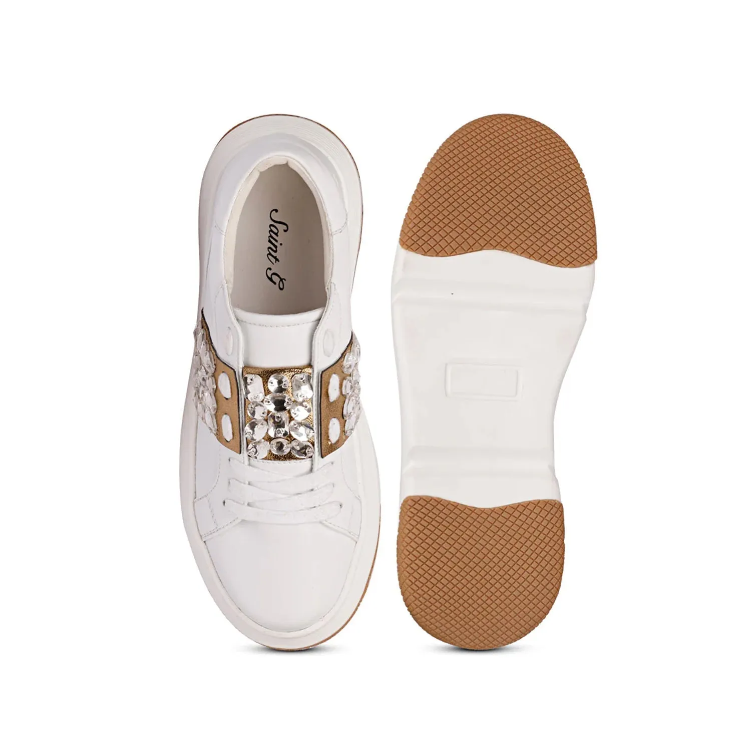 Saint Joanna Crystal Off White Leather Sneakers.