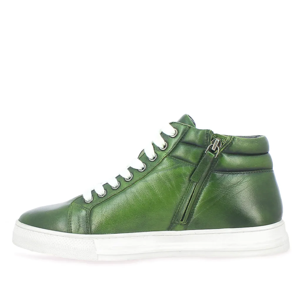 Saint Lamberto Green Leather Handcrafted Sneakers.