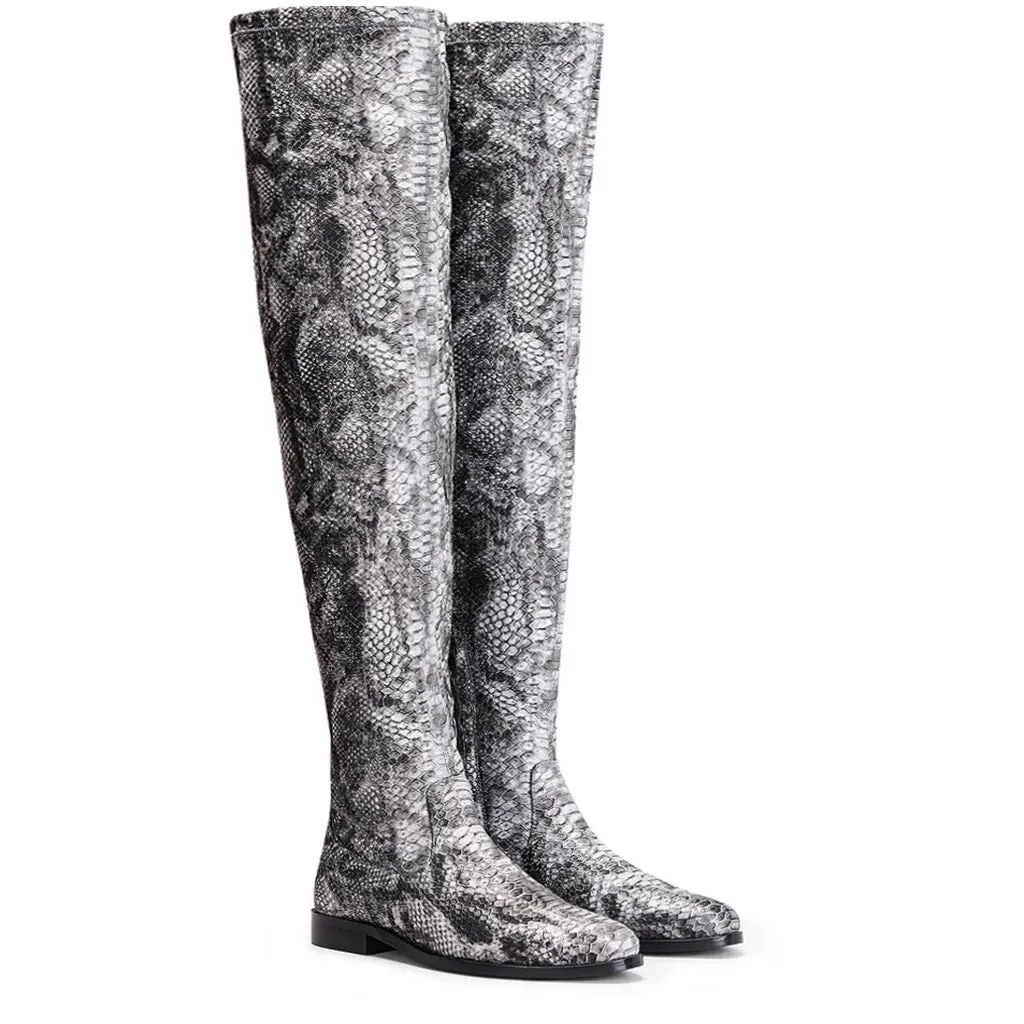 Saint Lelia Grey Stretch Fabric Above The Knee Boots