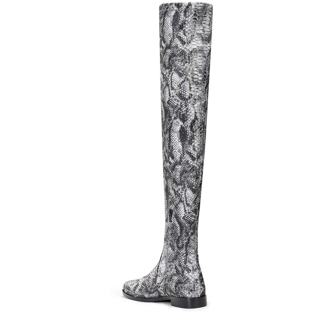 Saint Lelia Grey Stretch Fabric Above The Knee Boots