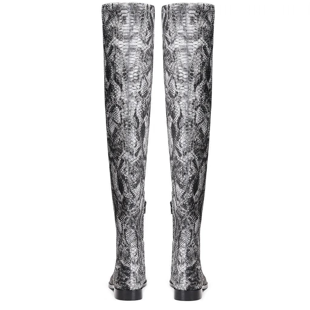 Saint Lelia Grey Stretch Fabric Above The Knee Boots