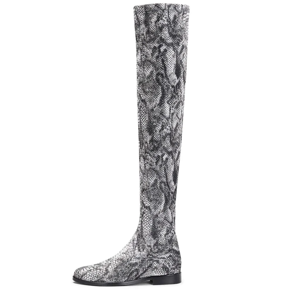 Saint Lelia Grey Stretch Fabric Above The Knee Boots