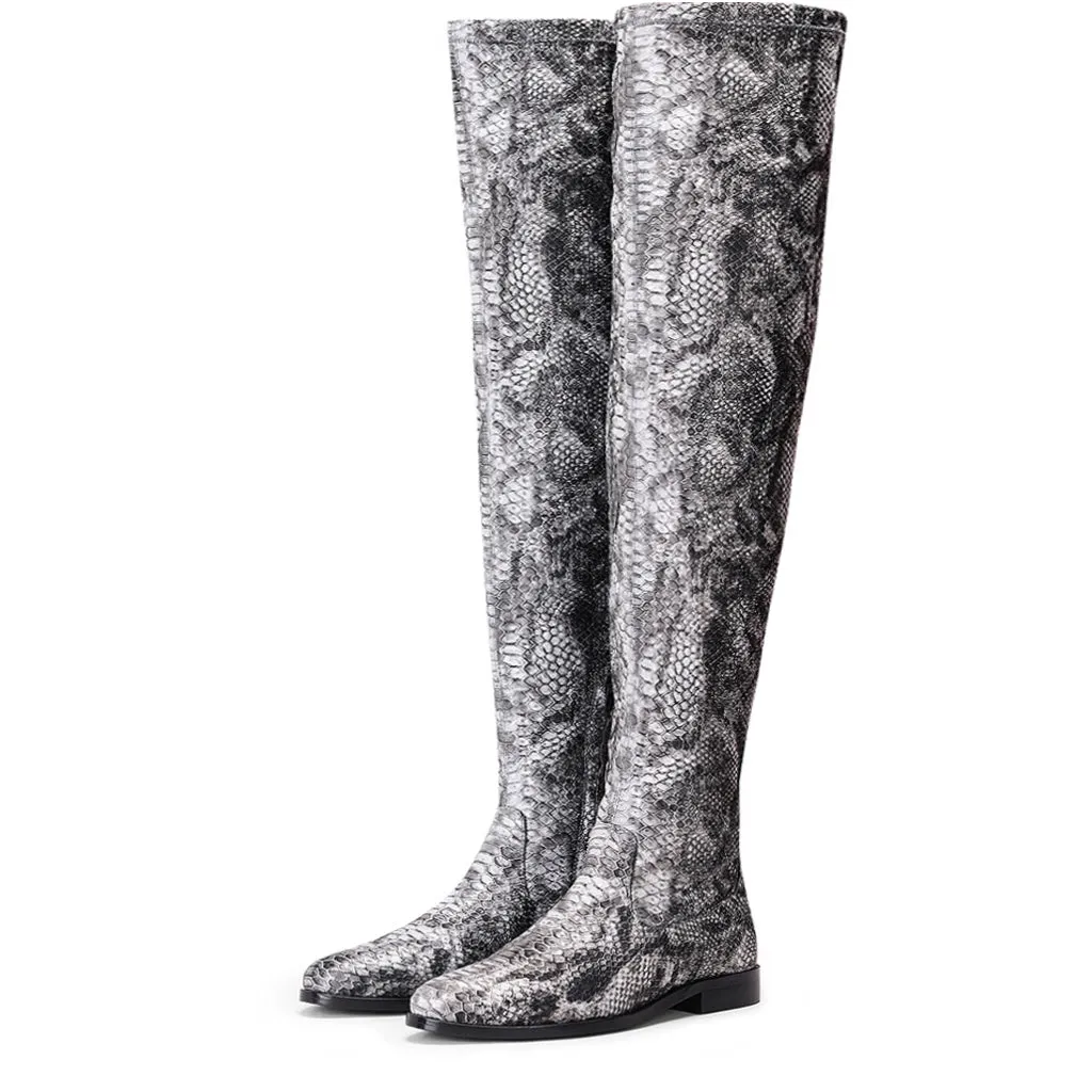 Saint Lelia Grey Stretch Fabric Above The Knee Boots