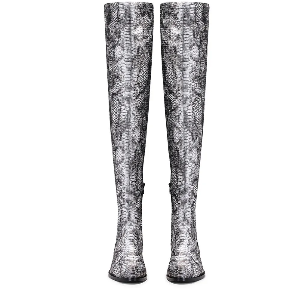 Saint Lelia Grey Stretch Fabric Above The Knee Boots