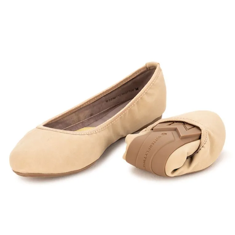 SOPHIA Ballet Flat Shoes - Sand Burnished Suede