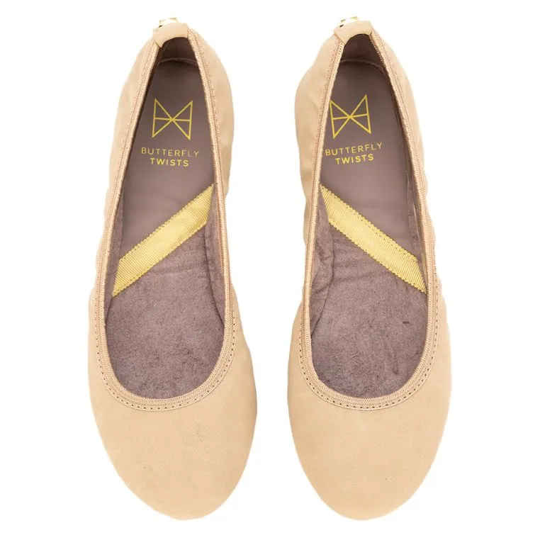 SOPHIA Ballet Flat Shoes - Sand Burnished Suede