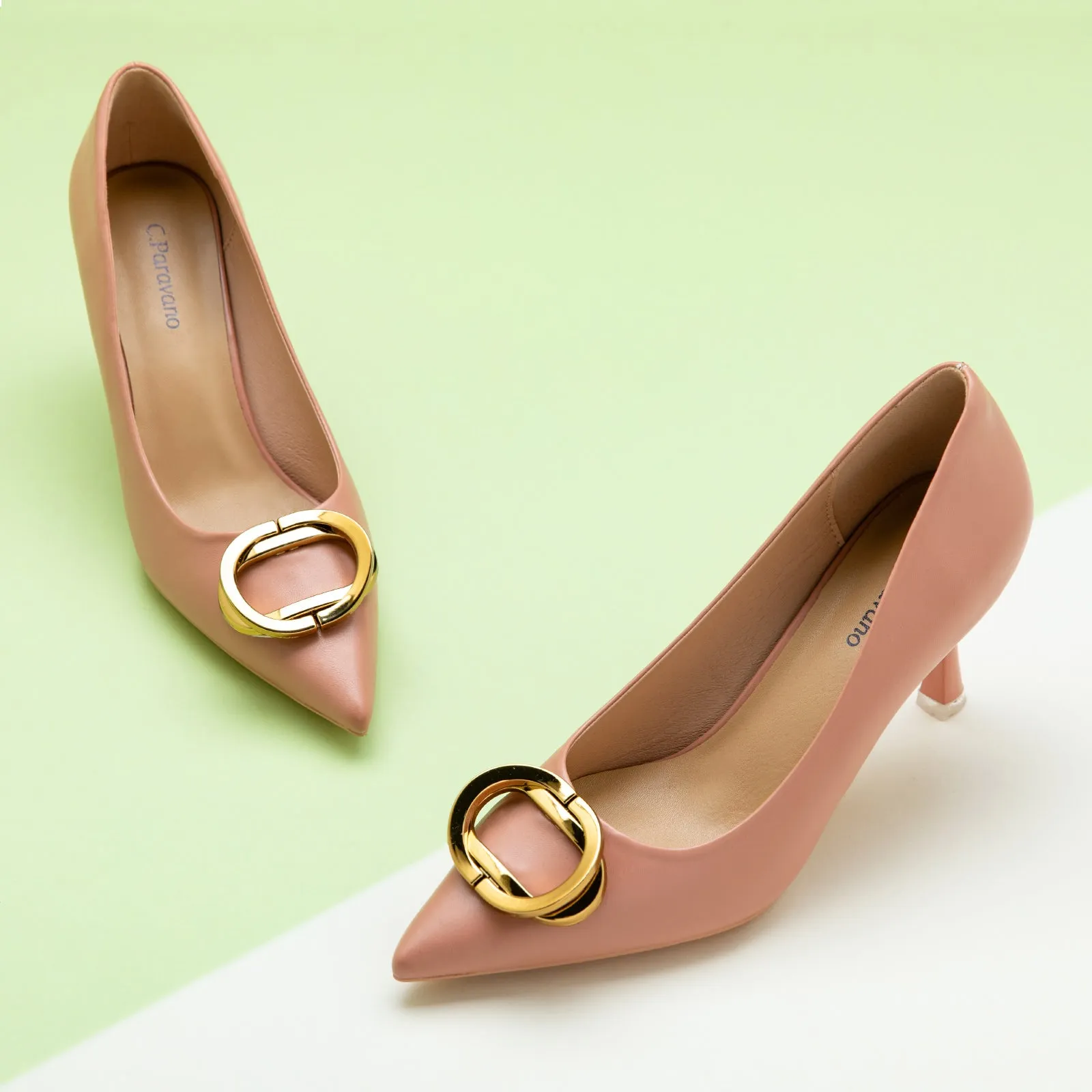 Stacked Metal Buckle Pumps (Olivia) Pink