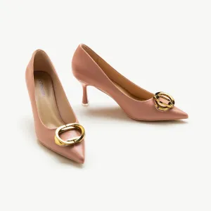 Stacked Metal Buckle Pumps (Olivia) Pink