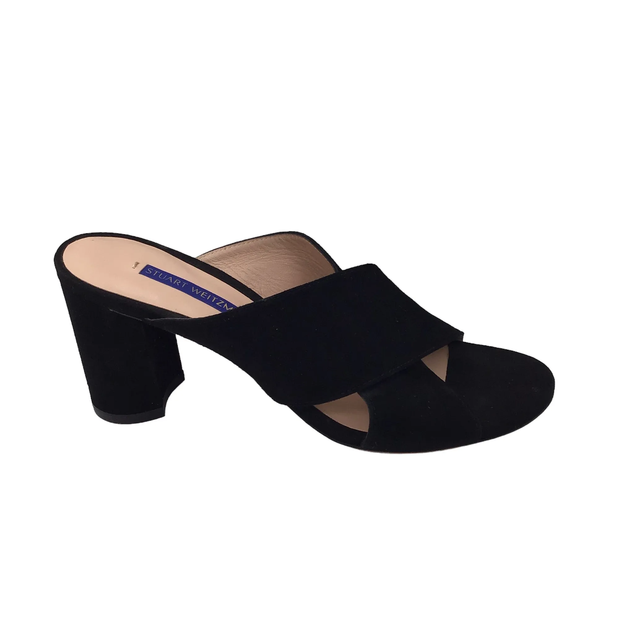 Stuart Weitzman Black Cross Strap Suede Sandals