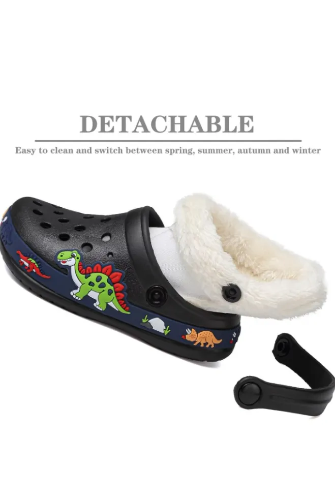 Toddler Lined Clog Slippers Winter Garden Sandals Kids House Shoes Warm Slip On Sneakers Cartoon Slides for Boys and Girls