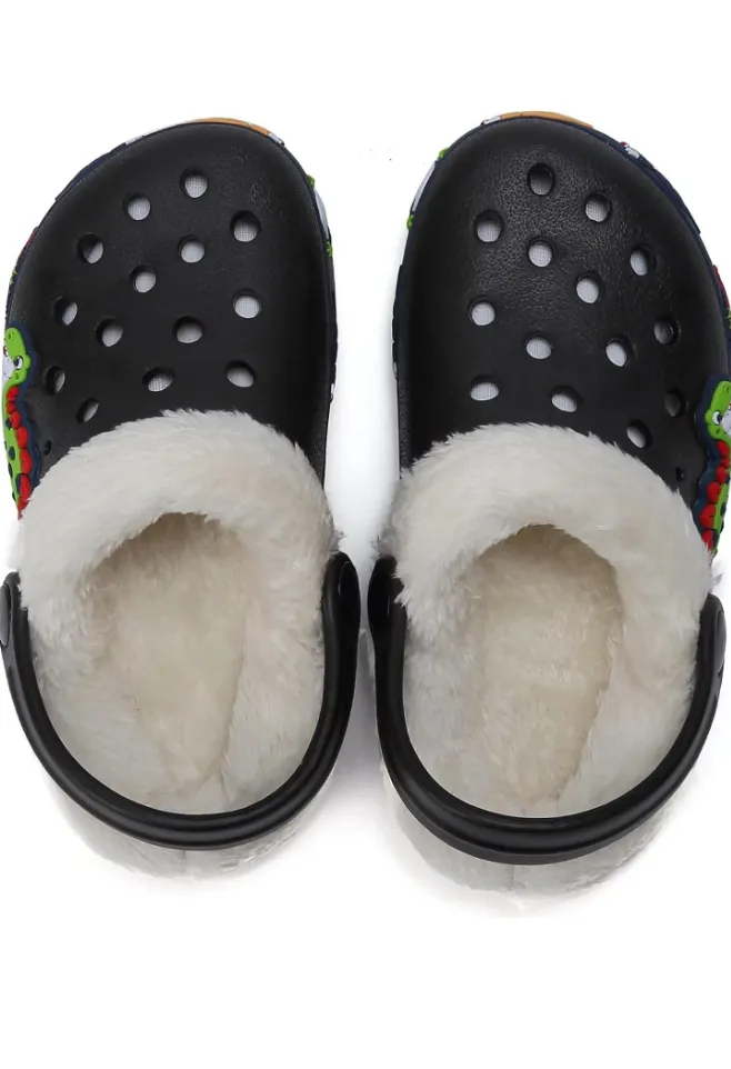 Toddler Lined Clog Slippers Winter Garden Sandals Kids House Shoes Warm Slip On Sneakers Cartoon Slides for Boys and Girls