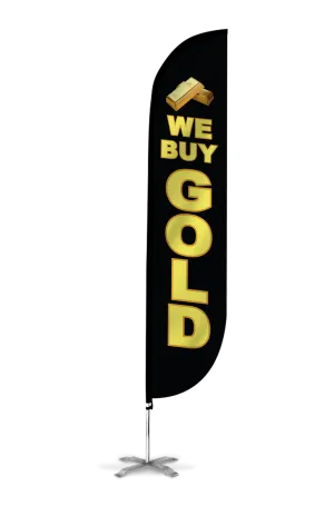 We Buy Gold Feather Flag Black