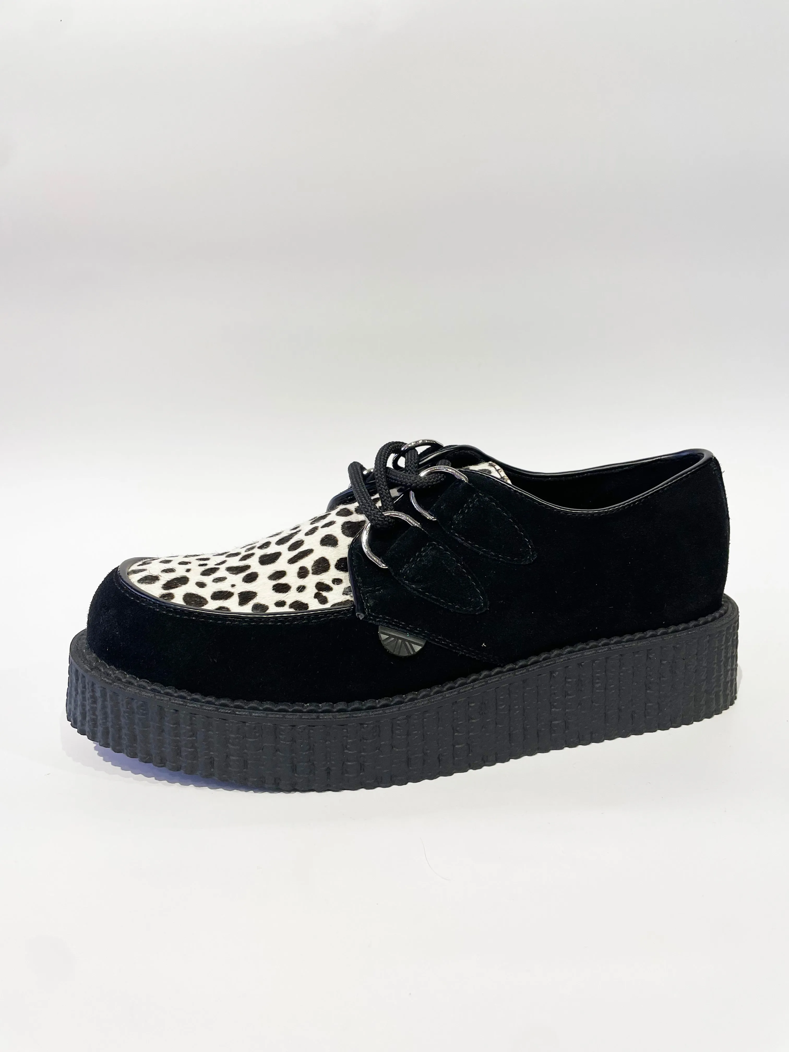 WULFRUN BLACK WHITE LEOPARD SUEDE CREEPERS SHOES